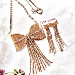 Betsey Johnson ‘Anchors Away’ Gold Bow Necklace & Earring Set w/Tags  Rare/HTF!